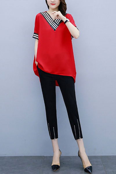 Dvodijelni set bluze s V izrezom i hlača