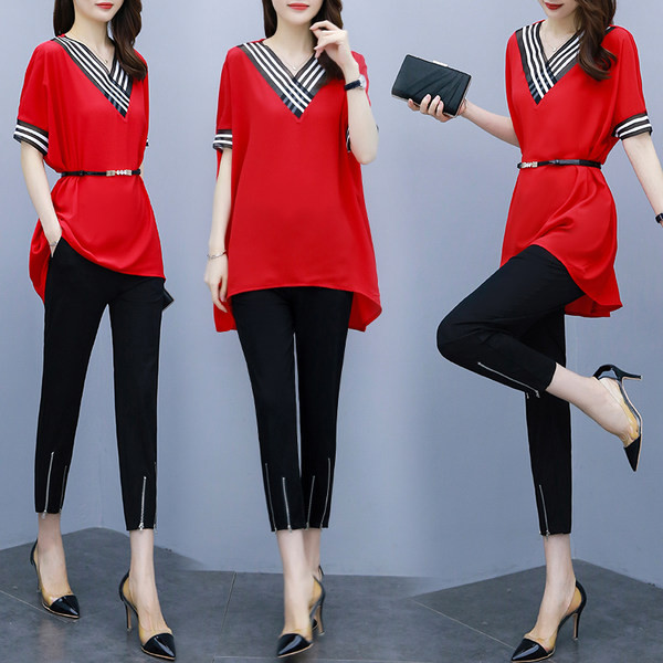 Dvodijelni set bluze s V izrezom i hlača