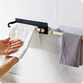 Επιτοίχια οικιακή αυτοκόλλητη μπάρα πετσετών Μπάνιο με ελεύθερη διάτρητη σιδερένια τέχνη Ξύλινη σχάρα αποθήκευσης πετσετών Κρεμάστρα για πετσέτες κουζίνας