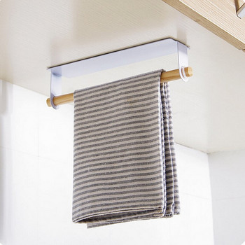 Επιτοίχια οικιακή αυτοκόλλητη μπάρα πετσετών Μπάνιο με ελεύθερη διάτρητη σιδερένια τέχνη Ξύλινη σχάρα αποθήκευσης πετσετών Κρεμάστρα για πετσέτες κουζίνας