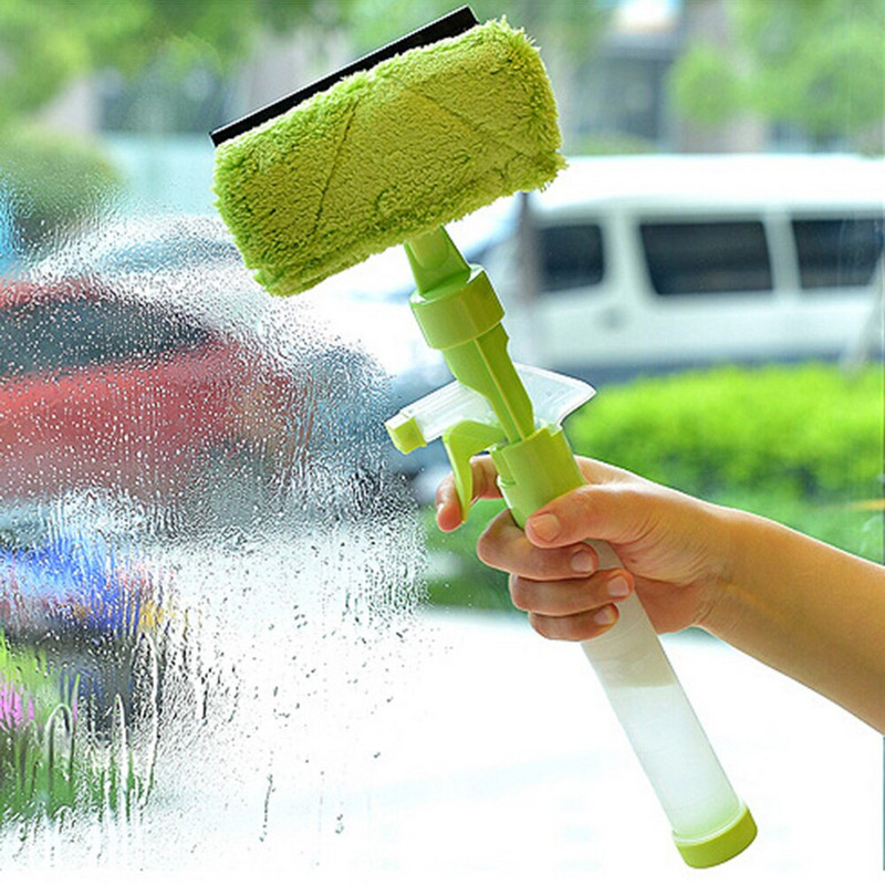 Εργαλείο καθαρισμού τζαμιών παραθύρων Διπλής όψης Ράβδος αποσυναρμολόγησης Καθαριστικό τζαμιών Ξύστρα Σφουγγαρίστρα Μάκτρο καθαριστή με μπουκάλι ψεκασμού νερού Νέο