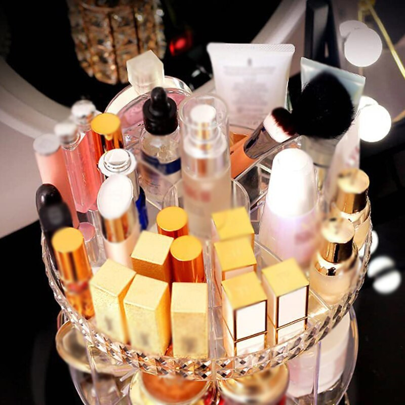 Τραπεζάκι μπουντουάρ Κουτί αποθήκευσης περιστροφής 360 μοιρών Skincare Rack Fashion Acrylic Organizer μακιγιάζ για θήκη καλλυντικών κραγιόν