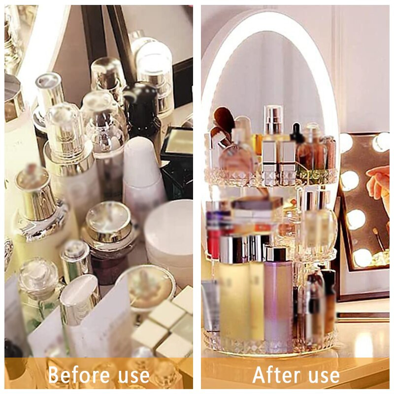 Τραπεζάκι μπουντουάρ Κουτί αποθήκευσης περιστροφής 360 μοιρών Skincare Rack Fashion Acrylic Organizer μακιγιάζ για θήκη καλλυντικών κραγιόν