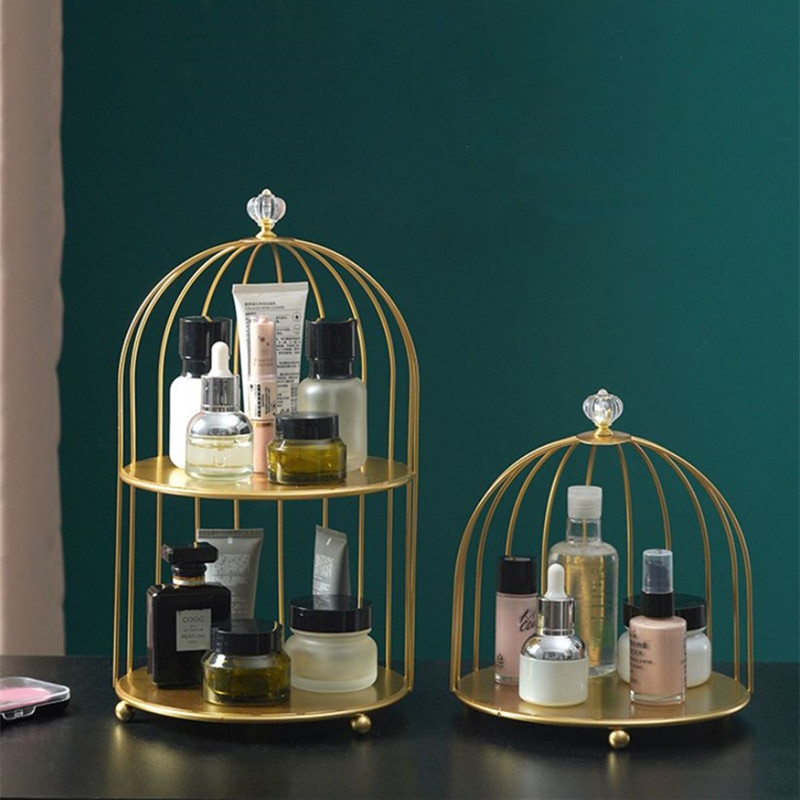 Meigikorraldaja Huulepulk Kosmeetika Säilituskarp Nordic Style Iron Bird Cage Nahahooldustooted Riiulilaud Parfüümiriiuli hoidik
