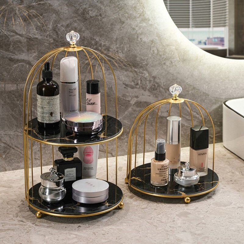 Organizator de machiaj Suport baie cutie de depozitare cosmetice Decorare Bijuterii de birou Ruj Produse de îngrijire a pielii Suport cușcă pentru păsări de fier