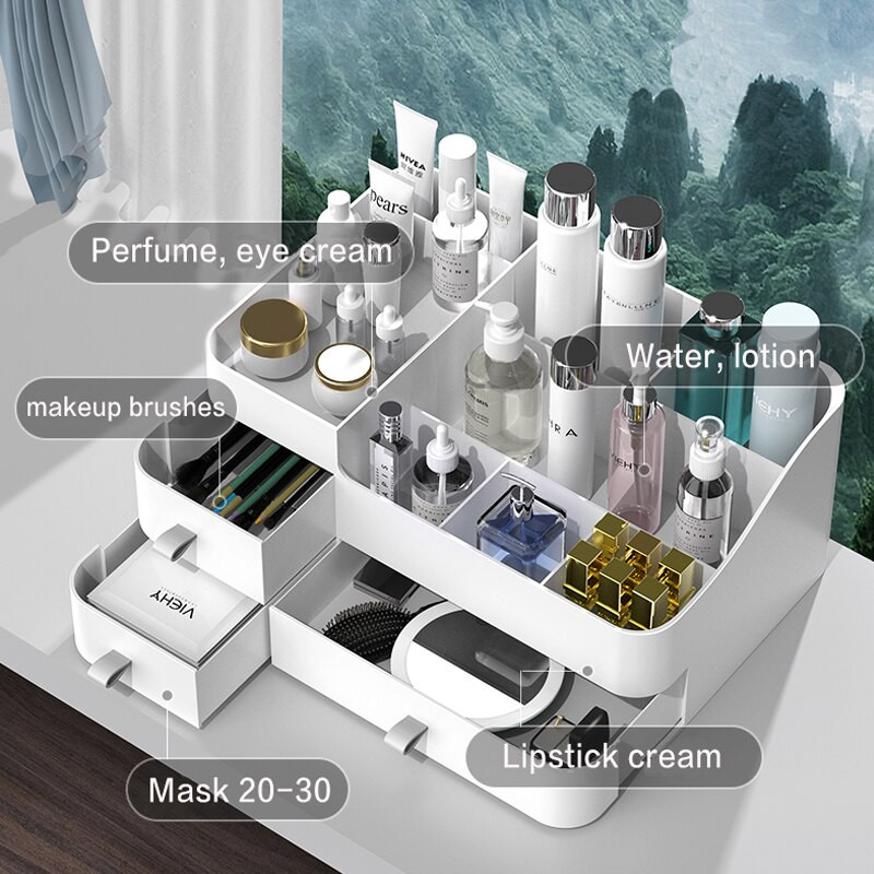 Stalčių makiažo laikiklis kosmetikos laikymui Makiažo odos priežiūros priemonė tualetiniam stalui Didelės talpos lūpų dažų grožio dėžutė
