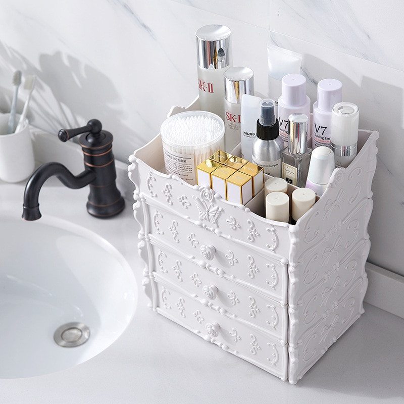 Cutie de depozitare comestică din plastic cu 2/3 straturi Organizator de machiaj Cutie de depozitare perie Cutie pentru bijuterii Suport articole diverse Cutie organizatoare de bijuterii