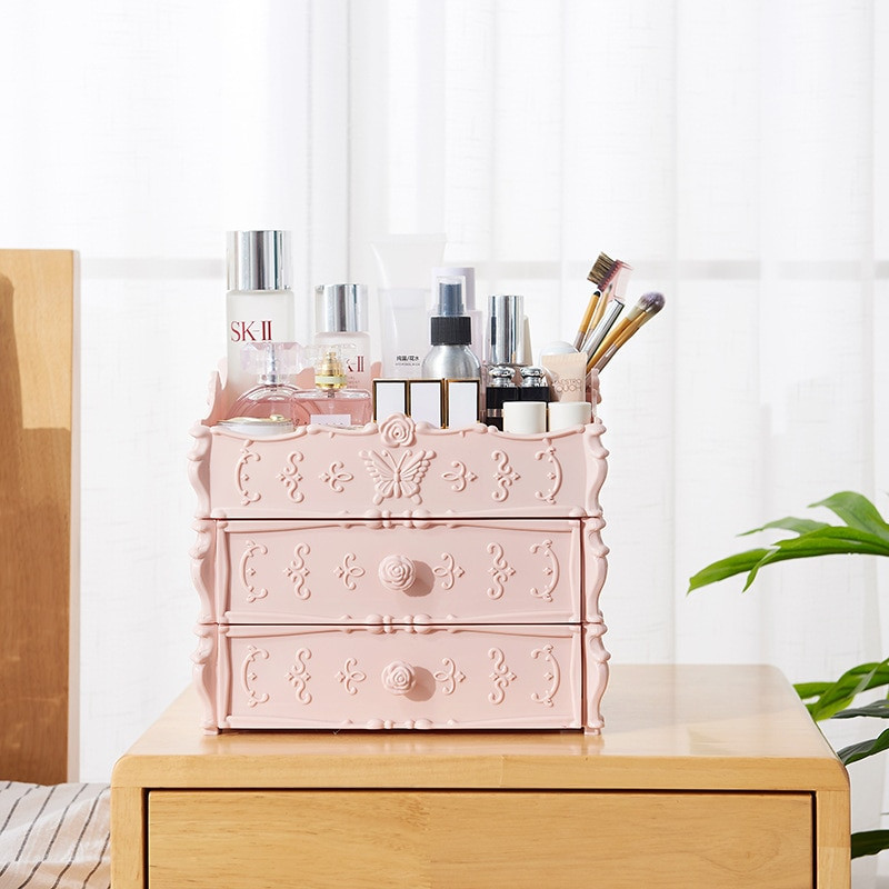 Cutie de depozitare comestică din plastic cu 2/3 straturi Organizator de machiaj Cutie de depozitare perie Cutie pentru bijuterii Suport articole diverse Cutie organizatoare de bijuterii