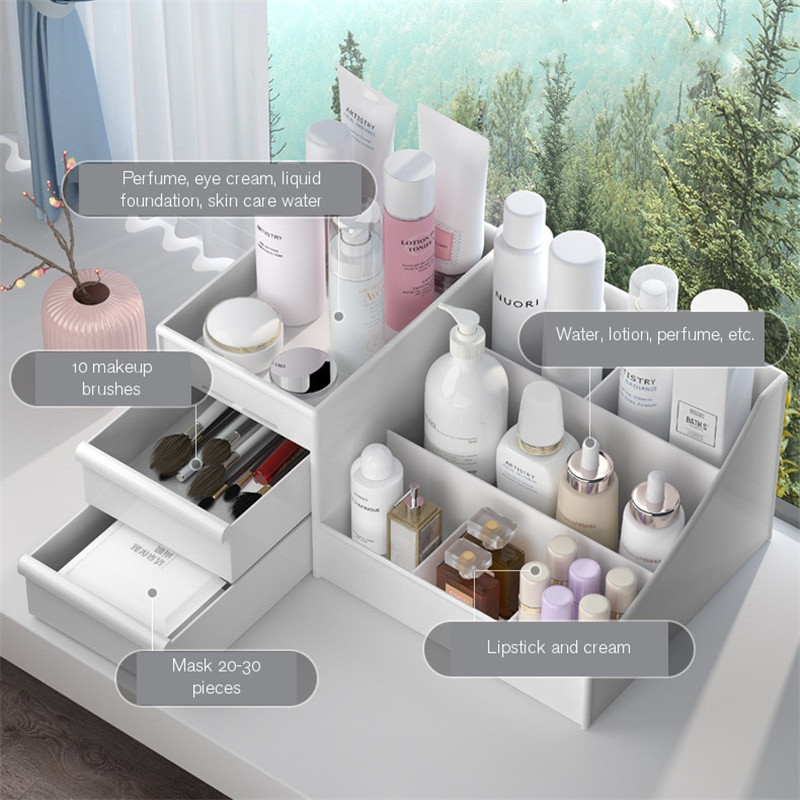 Organizator de machiaj, cutie de depozitare pentru cosmetice de mare capacitate, organizator de bijuterii de birou, container pentru sertar de machiaj pentru lac de unghii