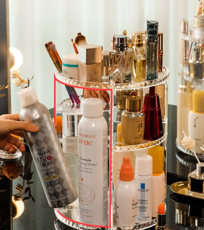 Organizator de machiaj, cutie rotativă pentru depozitare bijuterii cosmetice, organizator de birou, acrilic, transparent, raft organizator simplu pentru baie