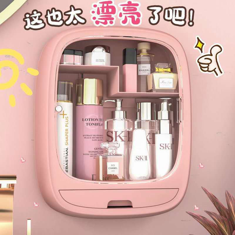 Fără găuri Cutie de depozitare pentru machiaj pentru agățat pe perete Organizator de machiaj pentru baie tip sertar Cutie de cosmetice transparentă din plastic ABS, rezistentă la praf