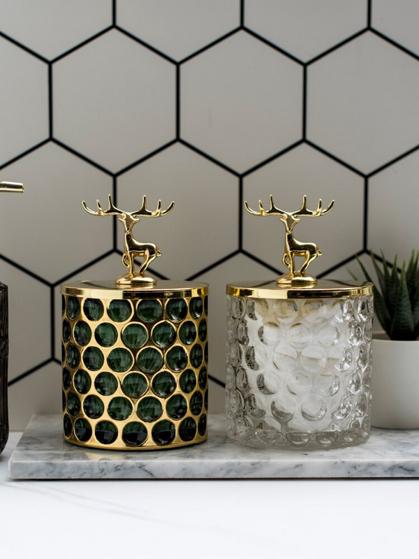 Σκανδιναβικές προμήθειες μπάνιου Γυάλινο κουτί αποθήκευσης Βαμβακερή μπατονέτα Θήκη κοσμημάτων Θήκη για κεριά organizador maquillaje