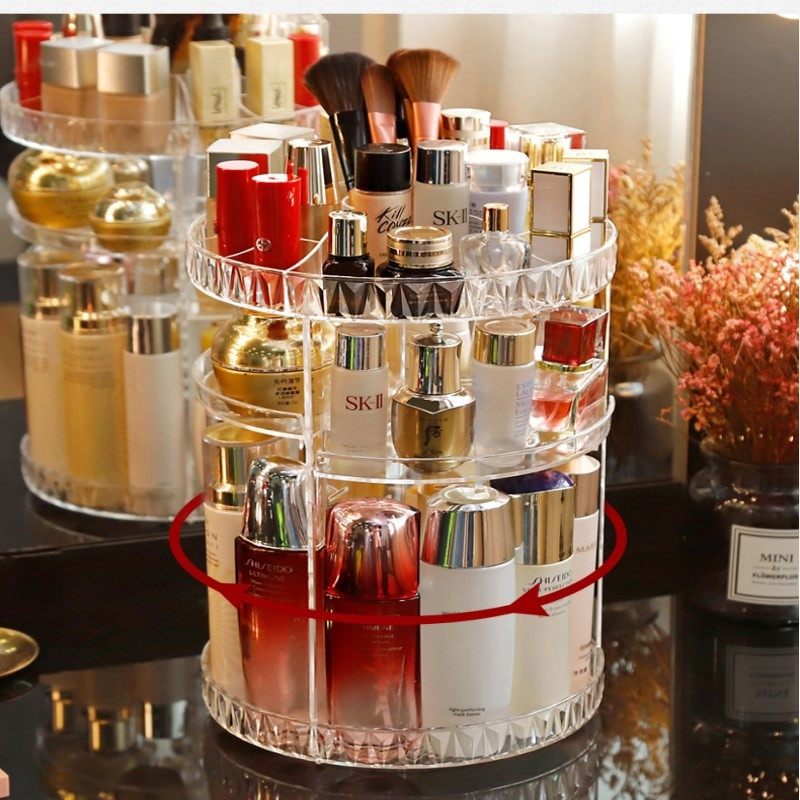 Διαφανές αφαιρούμενο περιστροφικό κουτί αποθήκευσης καλλυντικών Lipstick Perfumes Skincare Organizer Make Up Boxs Δοχείο για καλλυντικά