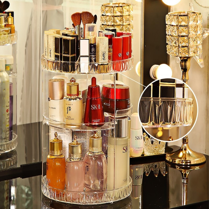 Διαφανές αφαιρούμενο περιστροφικό κουτί αποθήκευσης καλλυντικών Lipstick Perfumes Skincare Organizer Make Up Boxs Δοχείο για καλλυντικά