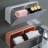 1 vnt Makiažo medvilninis tamponas mažų daiktų laikymo dėžutė prie sienos tvirtinama atverčiama dangteliu Vonios kambario laikymo dėžutė, atspari aptaškymui