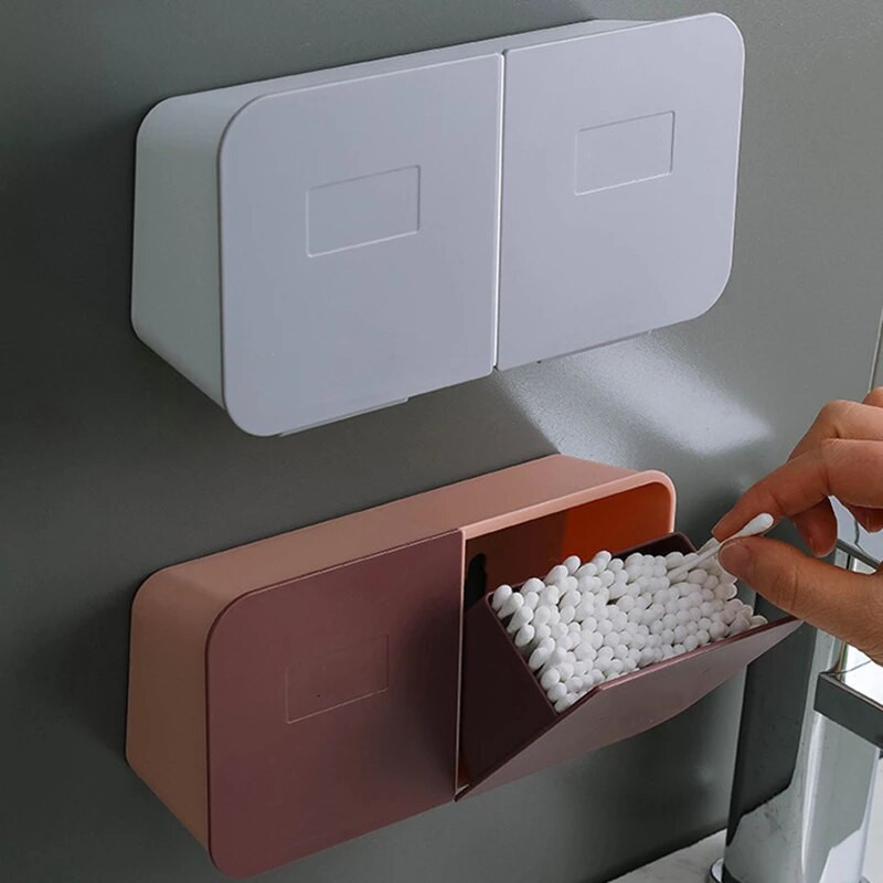 1 vnt Makiažo medvilninis tamponas mažų daiktų laikymo dėžutė prie sienos tvirtinama atverčiama dangteliu Vonios kambario laikymo dėžutė, atspari aptaškymui
