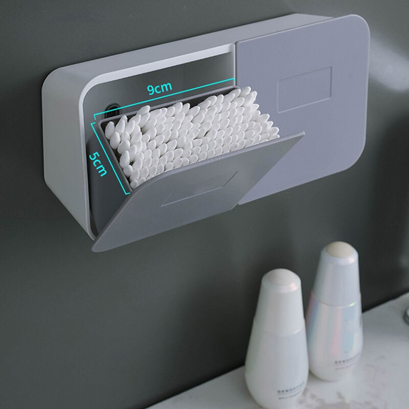 1 vnt Makiažo medvilninis tamponas mažų daiktų laikymo dėžutė prie sienos tvirtinama atverčiama dangteliu Vonios kambario laikymo dėžutė, atspari aptaškymui