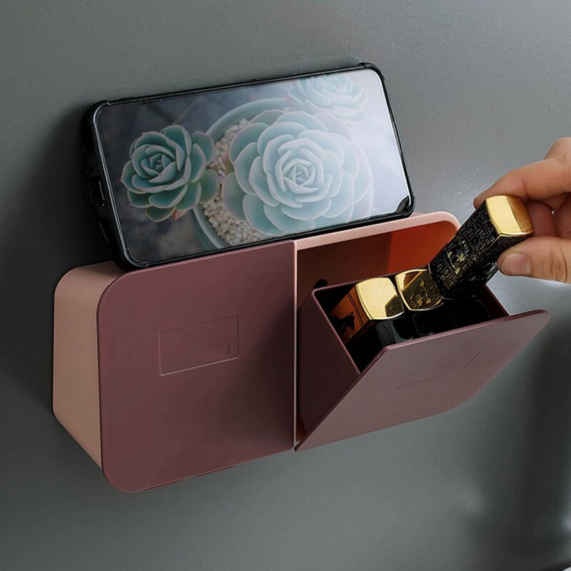 1 vnt Makiažo medvilninis tamponas mažų daiktų laikymo dėžutė prie sienos tvirtinama atverčiama dangteliu Vonios kambario laikymo dėžutė, atspari aptaškymui