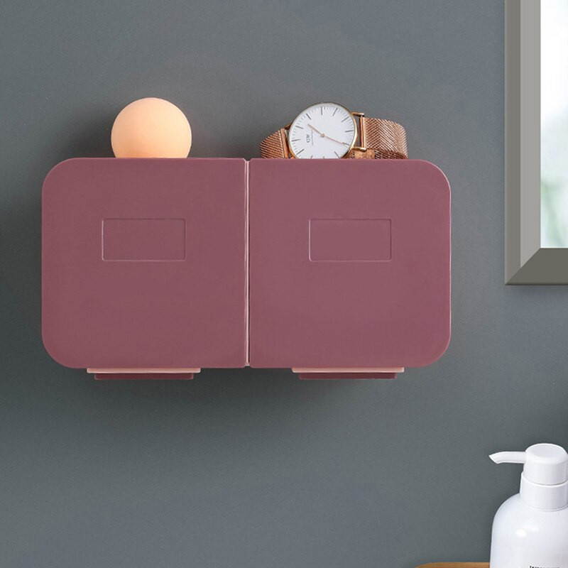 1 vnt Makiažo medvilninis tamponas mažų daiktų laikymo dėžutė prie sienos tvirtinama atverčiama dangteliu Vonios kambario laikymo dėžutė, atspari aptaškymui