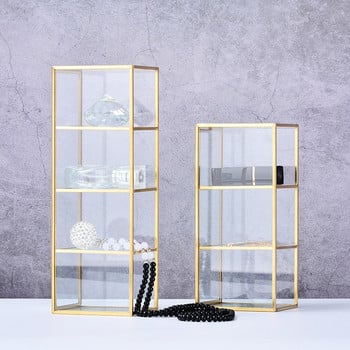 AFBC Nordic Gold Grid Glass Flip Storage Tank Box Луксозна модерна козметична кутия за съхранение Контейнер Micro-Landscape Flower Room