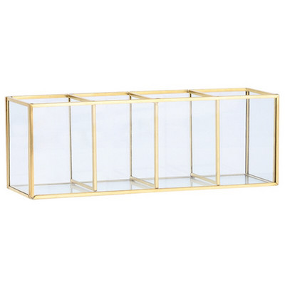 AFBC Nordic Gold Grid Glass Flip Storage Tank Box Luxury Modern Cosmetics Storage Box Container Micro-Landscape Flower Room