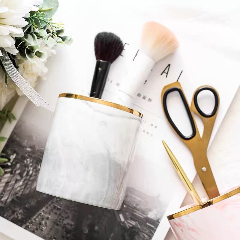 Suport pentru stilou cu model de marmură Nordic Ins Cutie de depozitare pentru perie cosmetică Suport pentru perie de machiaj Borcan de ceramică Container pentru decorarea mesei de acasă