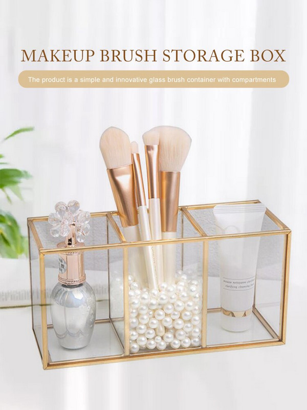 Cutie de depozitare pentru pensule de machiaj din sticlă transparentă Cutie de depozitare pentru cosmetice de lux Container Inel Creion Suport pentru ruj