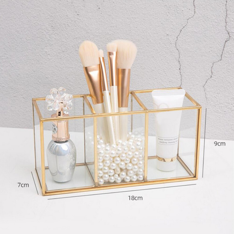 Cutie de depozitare pentru pensule de machiaj din sticlă transparentă Cutie de depozitare pentru cosmetice de lux Container Inel Creion Suport pentru ruj