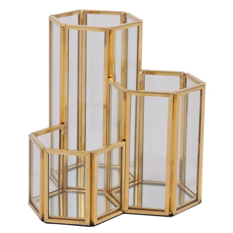 Γυάλινο Χάλκινο Εξάγωνο Σύνθετο Στυλό Πινέλο Μακιγιάζ Γυάλινο Κουτί Πολυλειτουργικό Αξεσουάρ γραφείου Αξεσουάρ γραφείου