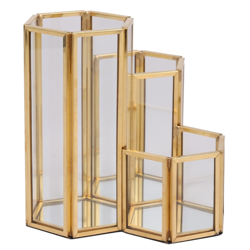 Γυάλινο Χάλκινο Εξάγωνο Σύνθετο Στυλό Πινέλο Μακιγιάζ Γυάλινο Κουτί Πολυλειτουργικό Αξεσουάρ γραφείου Αξεσουάρ γραφείου