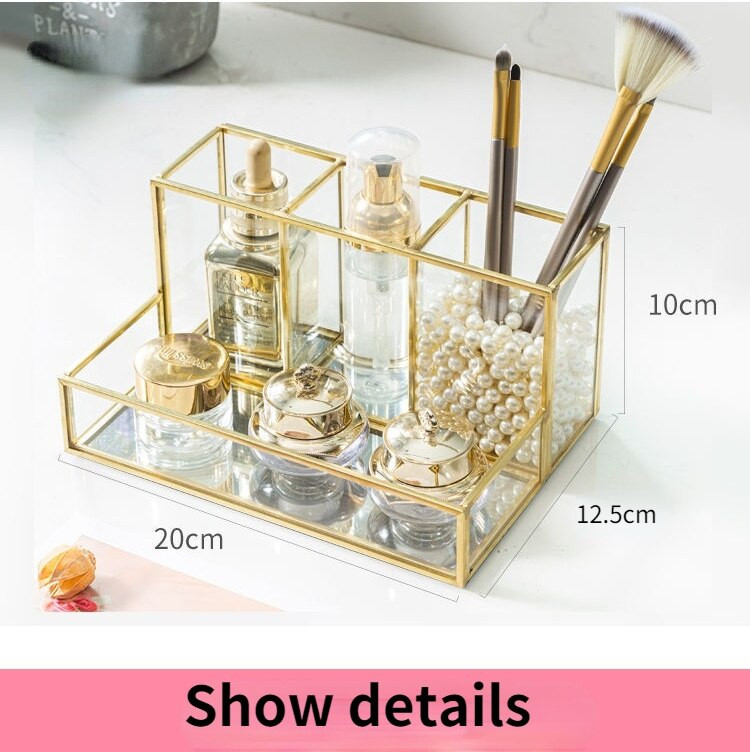 Skaidrus stiklinis kosmetikos šepetėlis laikymo kibiras Tualetinis stalas Odos priežiūros produktai Kvepalai Kosmetika Stalinio kompiuterio laikymo dėžutė