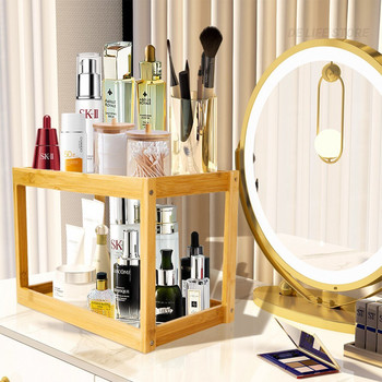 Organizer Μακιγιάζ Bamboo Bathroom Shelf For Cosmetics Perfume Lipstick Skincare Organizers Bathroom Countertop Organizer