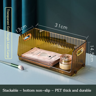 Organizator de produse cosmetice de birou de lux ușor Suport de machiaj transparent Dulap articole diverse de frumusețe Cutie de depozitare pentru gustări Organizator de baie