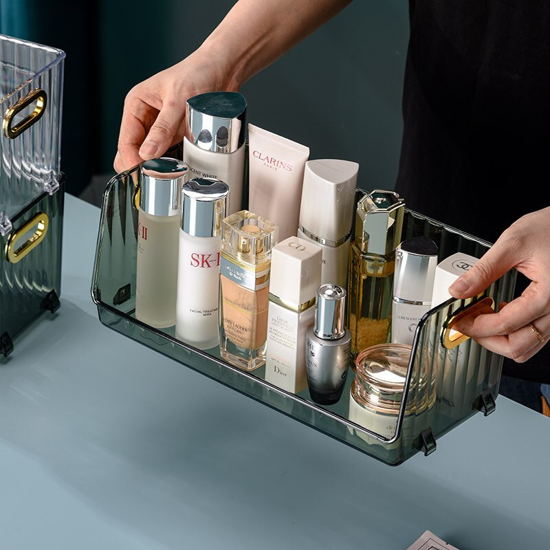 Organizator de produse cosmetice de birou de lux ușor Suport de machiaj transparent Dulap articole diverse de frumusețe Cutie de depozitare pentru gustări Organizator de baie