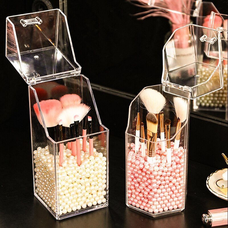 Pensule de machiaj acrilice transparentă Cutie de depozitare cu capac Organizator de machiaj din plastic Suport pentru instrumente cosmetice Perla și cutie Vânzare separată