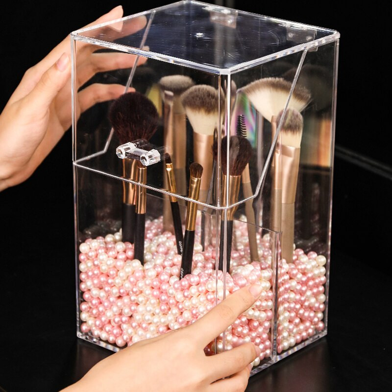 Pensule de machiaj acrilice transparentă Cutie de depozitare cu capac Organizator de machiaj din plastic Suport pentru instrumente cosmetice Perla și cutie Vânzare separată