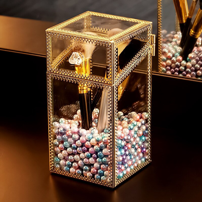 Pensule de machiaj acrilice transparentă Cutie de depozitare cu capac Organizator de machiaj din plastic Suport pentru instrumente cosmetice Perla și cutie Vânzare separată