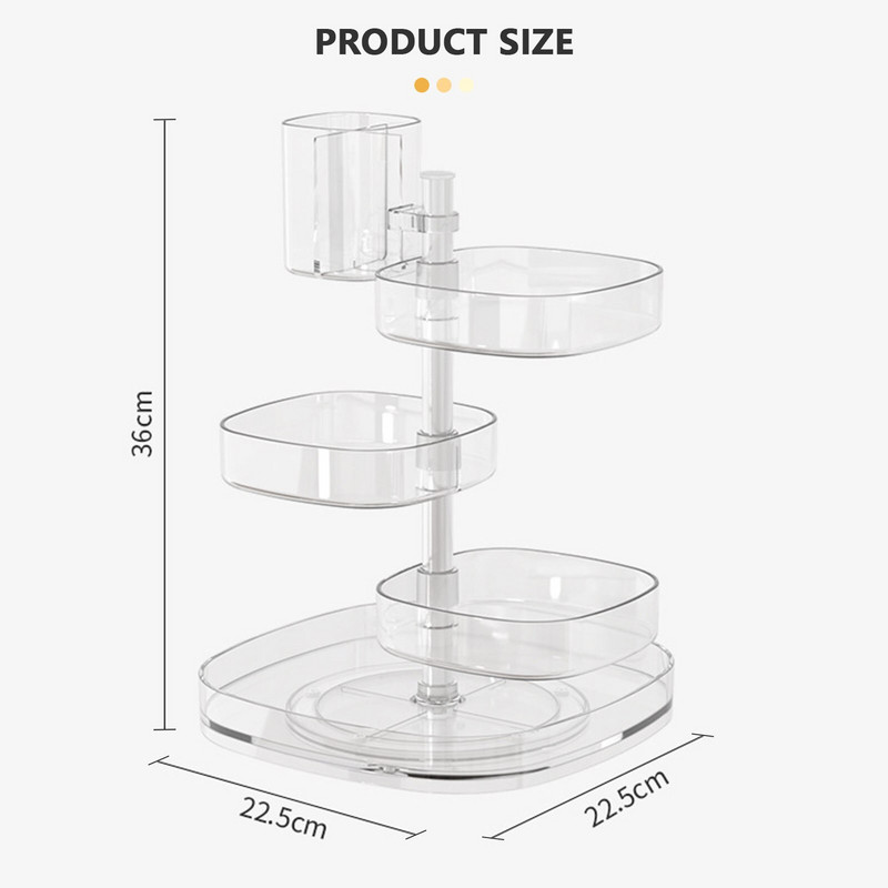 Organizator de machiaj reglabil cu mai multe straturi 360 de rotație Raft pentru cosmetice de mare capacitate Organizator de machiaj durabil Depozitare în baie EL