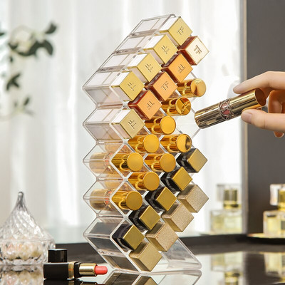 28 Grids Akrilinis makiažo organizatorius Lūpų dažų laikiklis Vitrinos dėklas Kosmetikos laikymo dėžutė Nagų lako lūpų blizgesio makiažo organizatorius