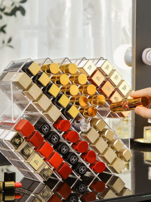 28 Grids Akrilinis makiažo organizatorius Lūpų dažų laikiklis Vitrinos dėklas Kosmetikos laikymo dėžutė Nagų lako lūpų blizgesio makiažo organizatorius