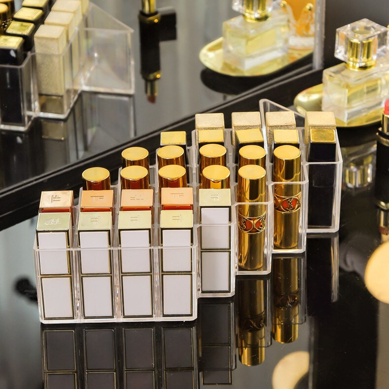 28 Grids Akrilinis makiažo organizatorius Lūpų dažų laikiklis Vitrinos dėklas Kosmetikos laikymo dėžutė Nagų lako lūpų blizgesio makiažo organizatorius