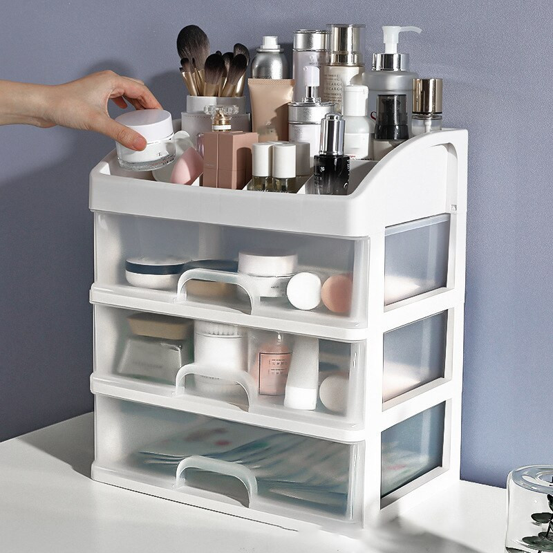 Organizator coreean de machiaj cu 2/3/4 straturi Cutie de depozitare pentru cosmetice de birou Organizator de sertar de machiaj de capacitate mare pentru articole diverse de bijuterii