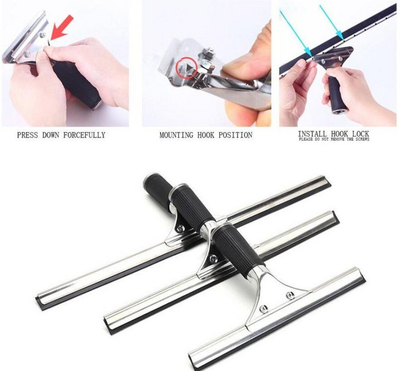 1pc racletă de ferestre din oțel inoxidabil, instrument de curățare a ștergătoarelor de sticlă, racletă de geamuri, curățător de duș, bandă de cauciuc pentru oglinda mașinii