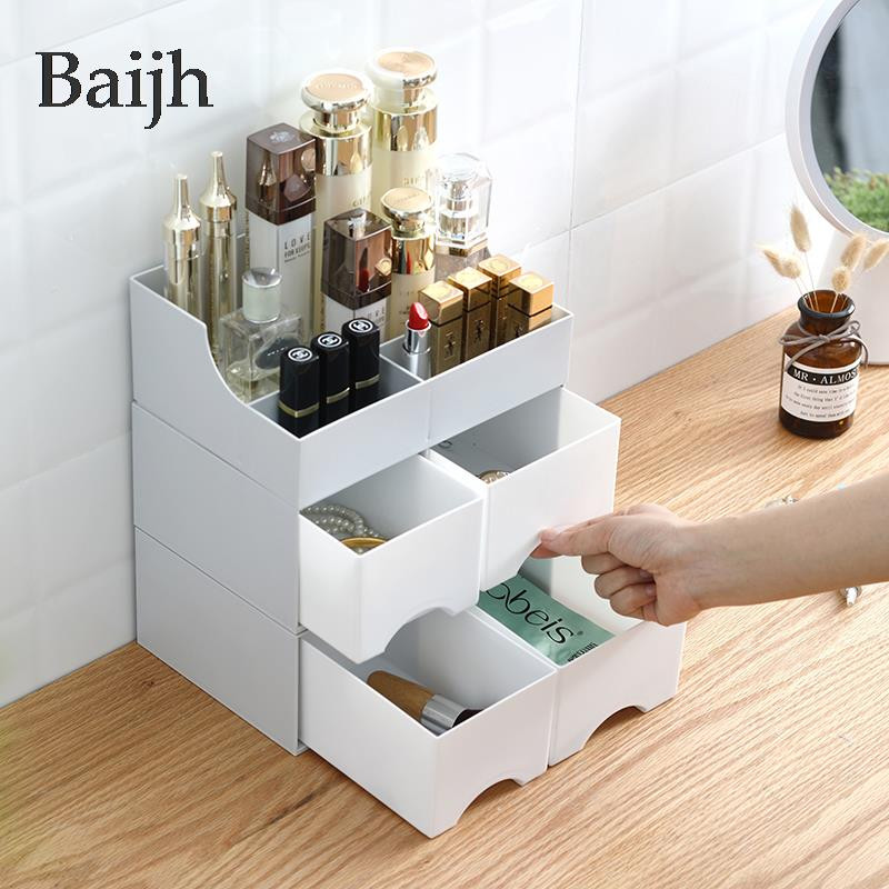 Carcasă pentru machiaj, cutie pentru bijuterii, sertare organizatoare, cutie de depozitare pentru cosmetice din plastic, suport perie de machiaj, organizatoare pentru machiaj