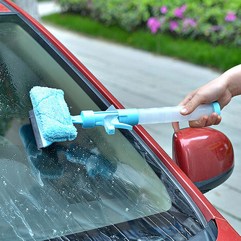 Ξύστρα παραθύρων με ψεκαστήρα διπλής όψης μακριά λαβή Γυαλί υαλοκαθαριστήρα Καθαριστικό παραθύρων Μάκτρο Εργαλεία καθαρισμού επιφάνειας Οικιακή βούρτσα