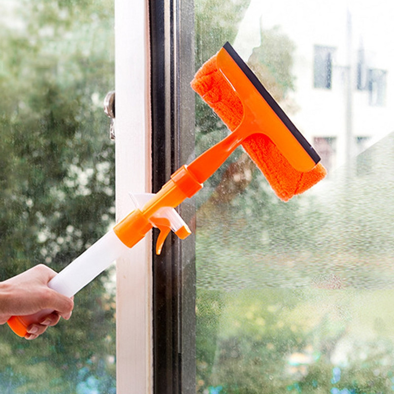 Ξύστρα παραθύρων με ψεκαστήρα διπλής όψης μακριά λαβή Γυαλί υαλοκαθαριστήρα Καθαριστικό παραθύρων Μάκτρο Εργαλεία καθαρισμού επιφάνειας Οικιακή βούρτσα