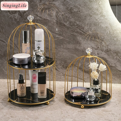 Desktop Storage Shelf Iron Art Deluxe Gold  Makeup Organizer Lipstick Perfume Cosmetic Skin Care Product Bathroom Storage Rack