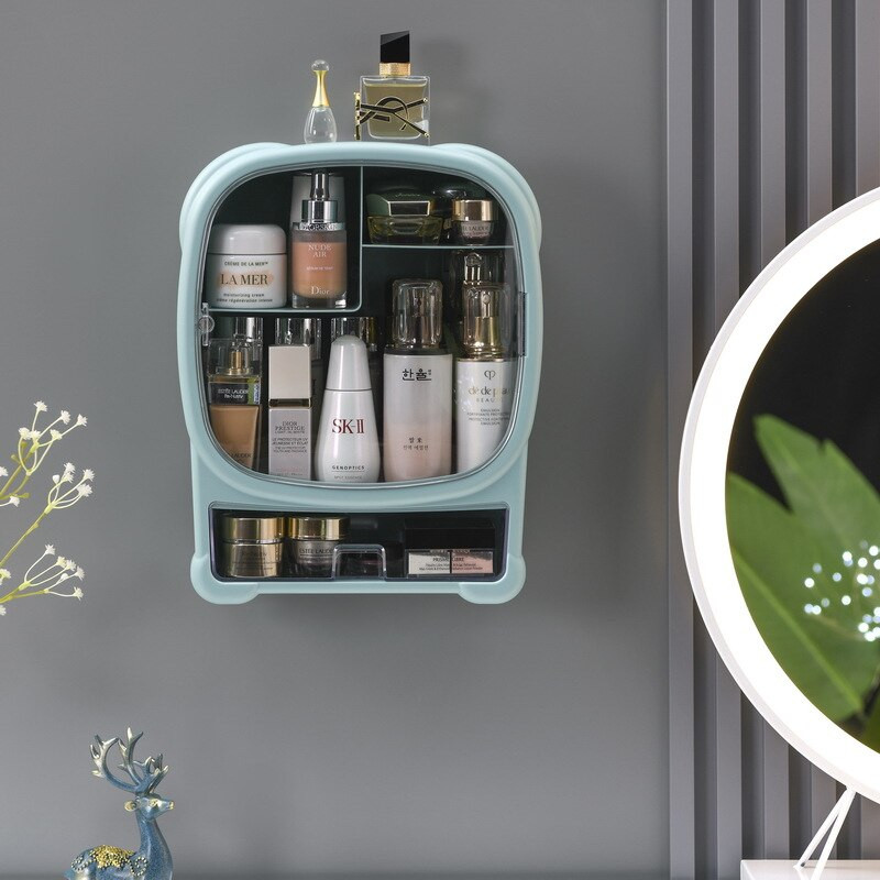 Kutija za pohranu kozmetike Kupaonica bez perforacija Otporna na prašinu Kutija za pohranu šminke Zidni stalak za proizvode za njegu kože