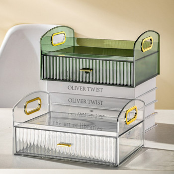 Πολυτελής οργάνωση μακιγιάζ με συρτάρι Πλαστικό κουτί αποθήκευσης καλλυντικών με φορητή λαβή Επιφάνεια νιπτήρα μπάνιου