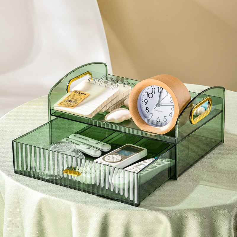 Πολυτελής οργάνωση μακιγιάζ με συρτάρι Πλαστικό κουτί αποθήκευσης καλλυντικών με φορητή λαβή Επιφάνεια νιπτήρα μπάνιου